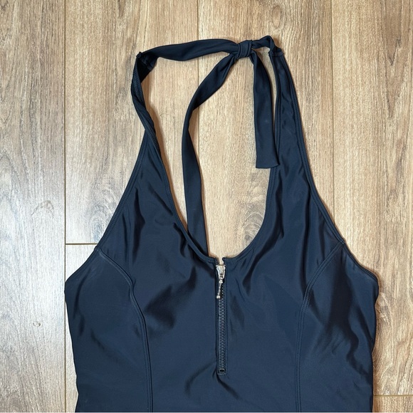 ShapeFx One Piece Halter Swimsuit Womens size 16 skirt swim dress, black belted - Picture 3 of 11